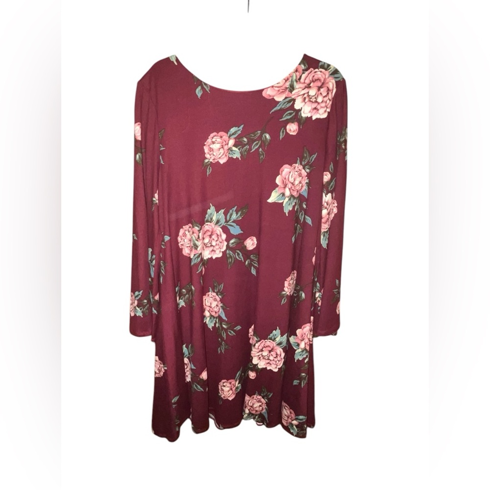 A Beautiful Soul Red Floral Dress with Long Sleeves